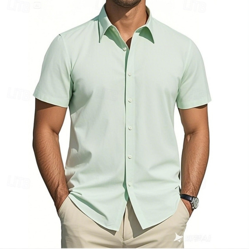 NWT Cubavera Men's Linen Blend Button Down Short Sleeve Shirt in Soft Sage